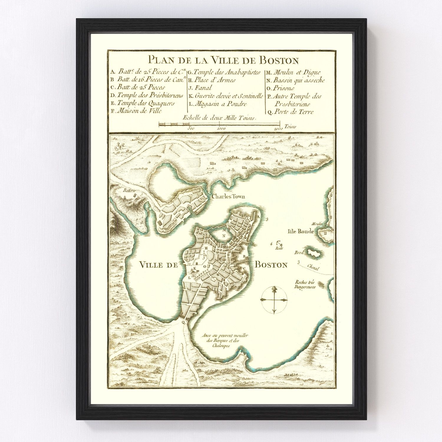Vintage Map of Boston, Massachusetts 1764