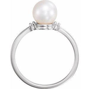 14K White Gold Cultured White Freshwater Pearl & .025 CTW Natural Diamond Ring