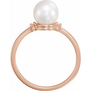 14K Rose Gold Cultured White Freshwater Pearl & .025 CTW Natural Diamond Ring