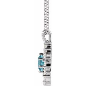 Sterling Silver Natural Blue Zircon & 1/2 CTW Natural Diamond Halo-Style 16-18" Necklace