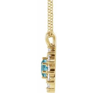 14K Yellow Gold Natural Blue Zircon & 5/8 CTW Natural Diamond Halo-Style 16-18" Necklace