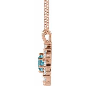 14K Rose Gold Natural Blue Zircon & 5/8 CTW Natural Diamond Halo-Style 16-18" Necklace