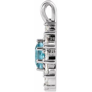 Sterling Silver Natural Blue Zircon & 5/8 CTW Natural Diamond Halo-Style Pendant