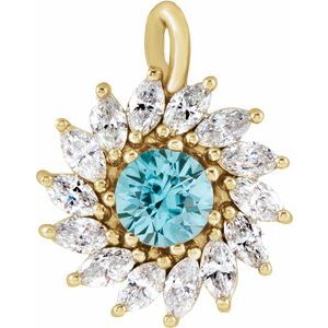 14K Yellow Gold Natural Blue Zircon & 5/8 CTW Natural Diamond Halo-Style Pendant