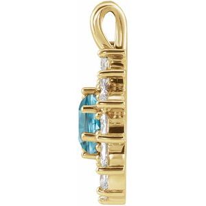 14K Yellow Gold Natural Blue Zircon & 5/8 CTW Natural Diamond Halo-Style Pendant