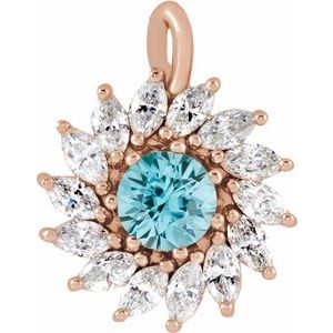 14K Rose Gold Natural Blue Zircon & 1/2 CTW Natural Diamond Halo-Style Pendant