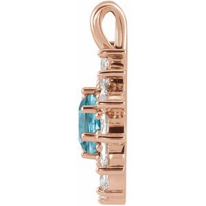 14K Rose Gold Natural Blue Zircon & 1/2 CTW Natural Diamond Halo-Style Pendant