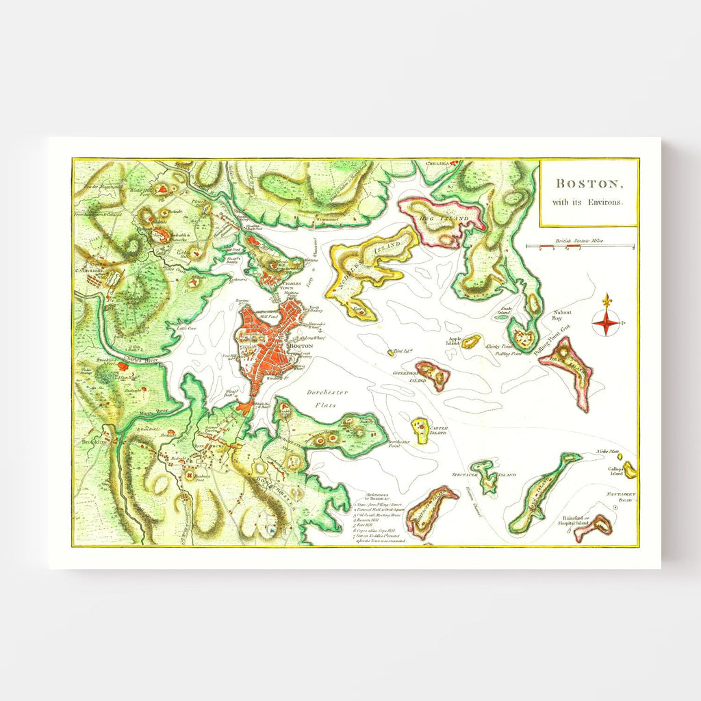 Vintage Map of Boston, Massachusetts 1788