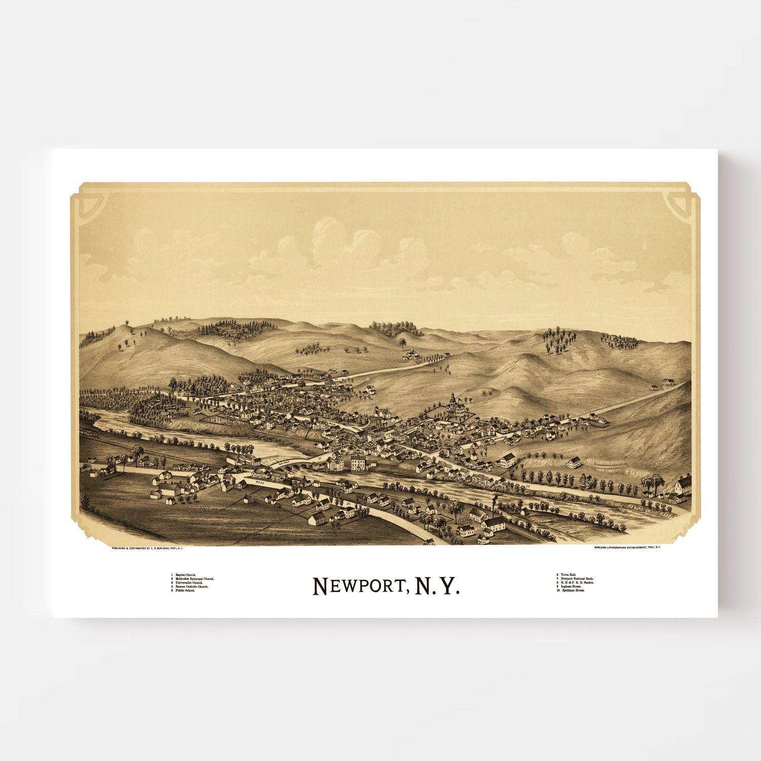 Vintage Map of Newport, New York 1890