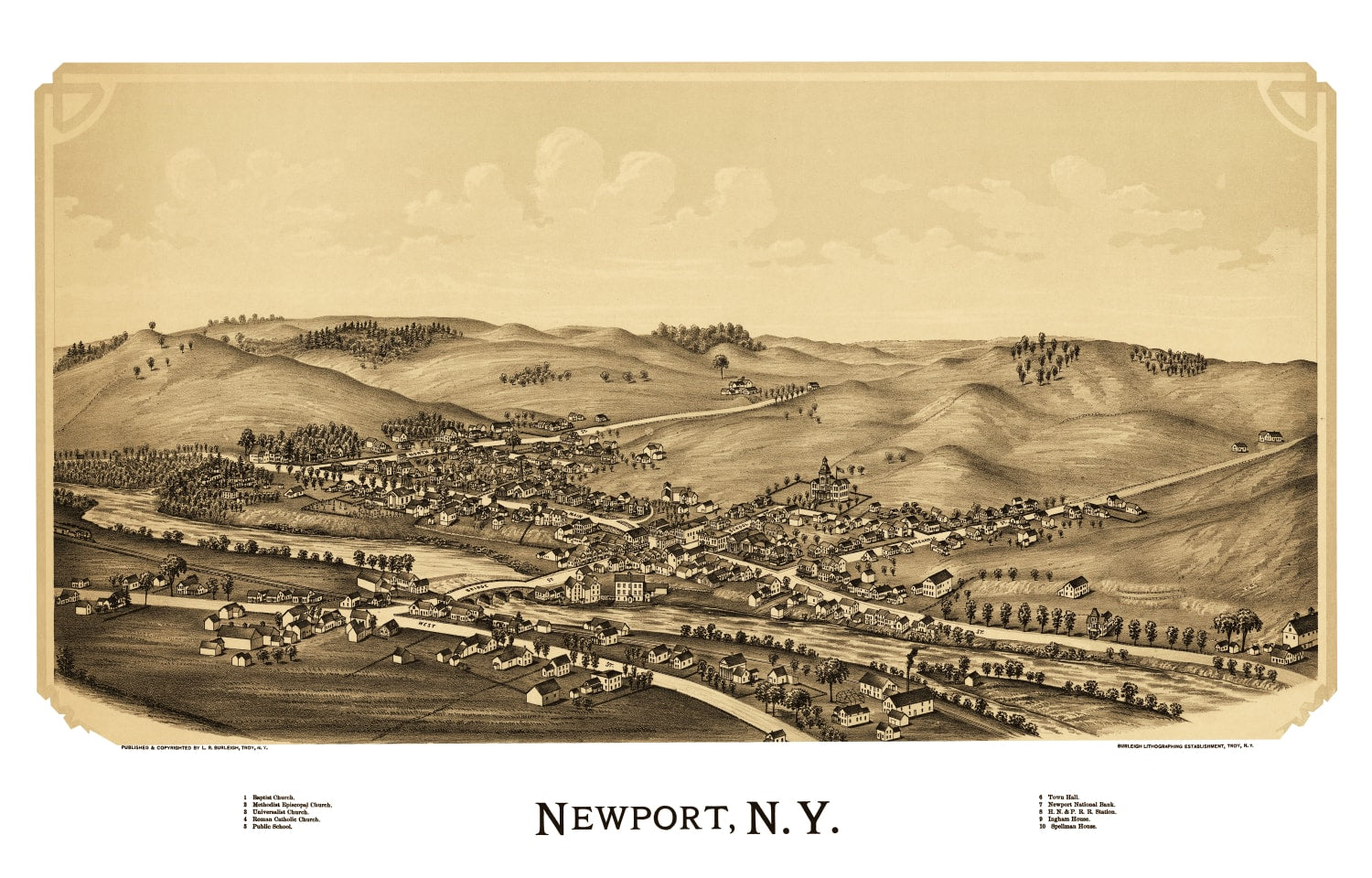 Vintage Map of Newport, New York 1890