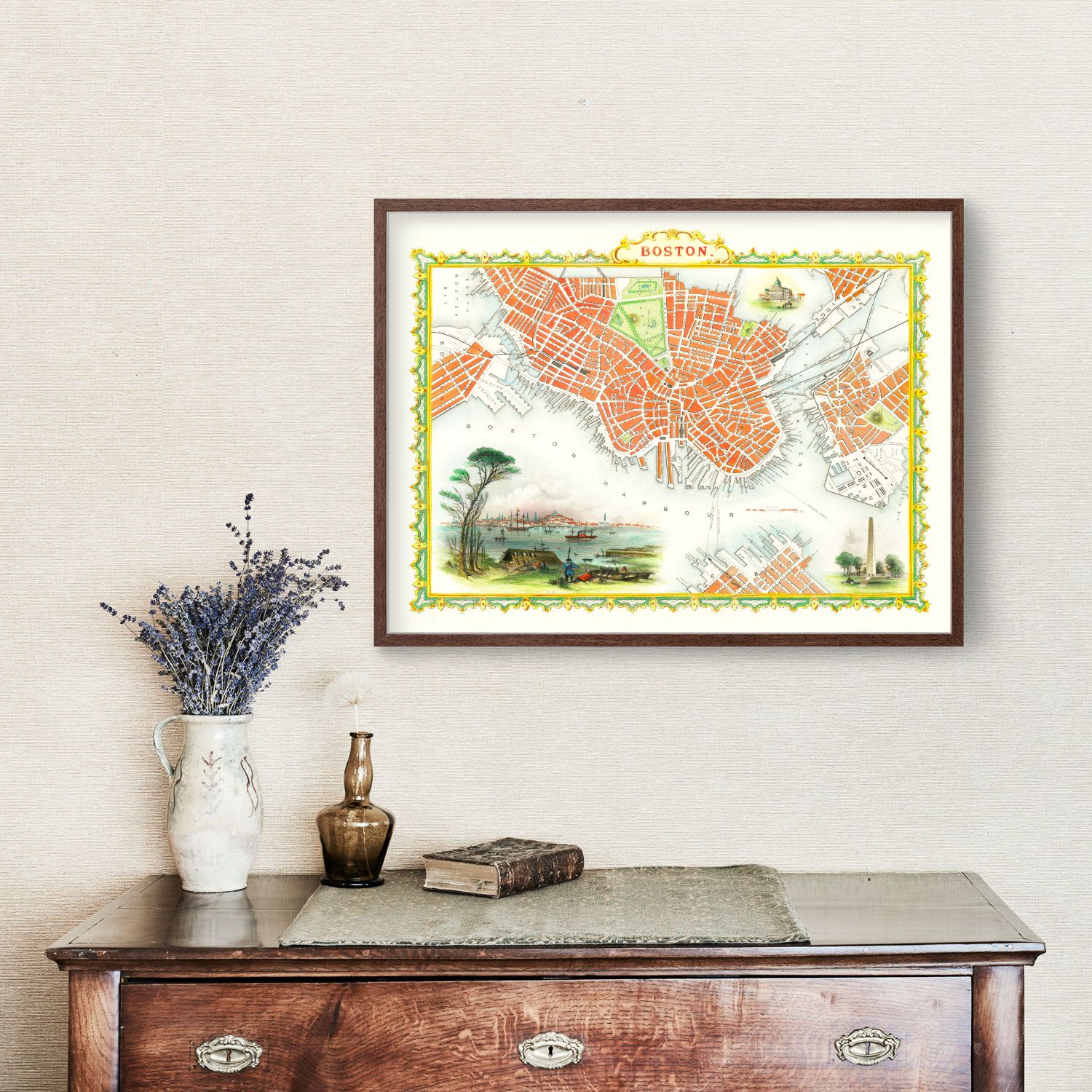 Vintage Map of Boston, Massachusetts 1851