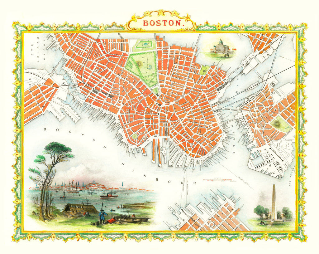 Vintage Map of Boston, Massachusetts 1851