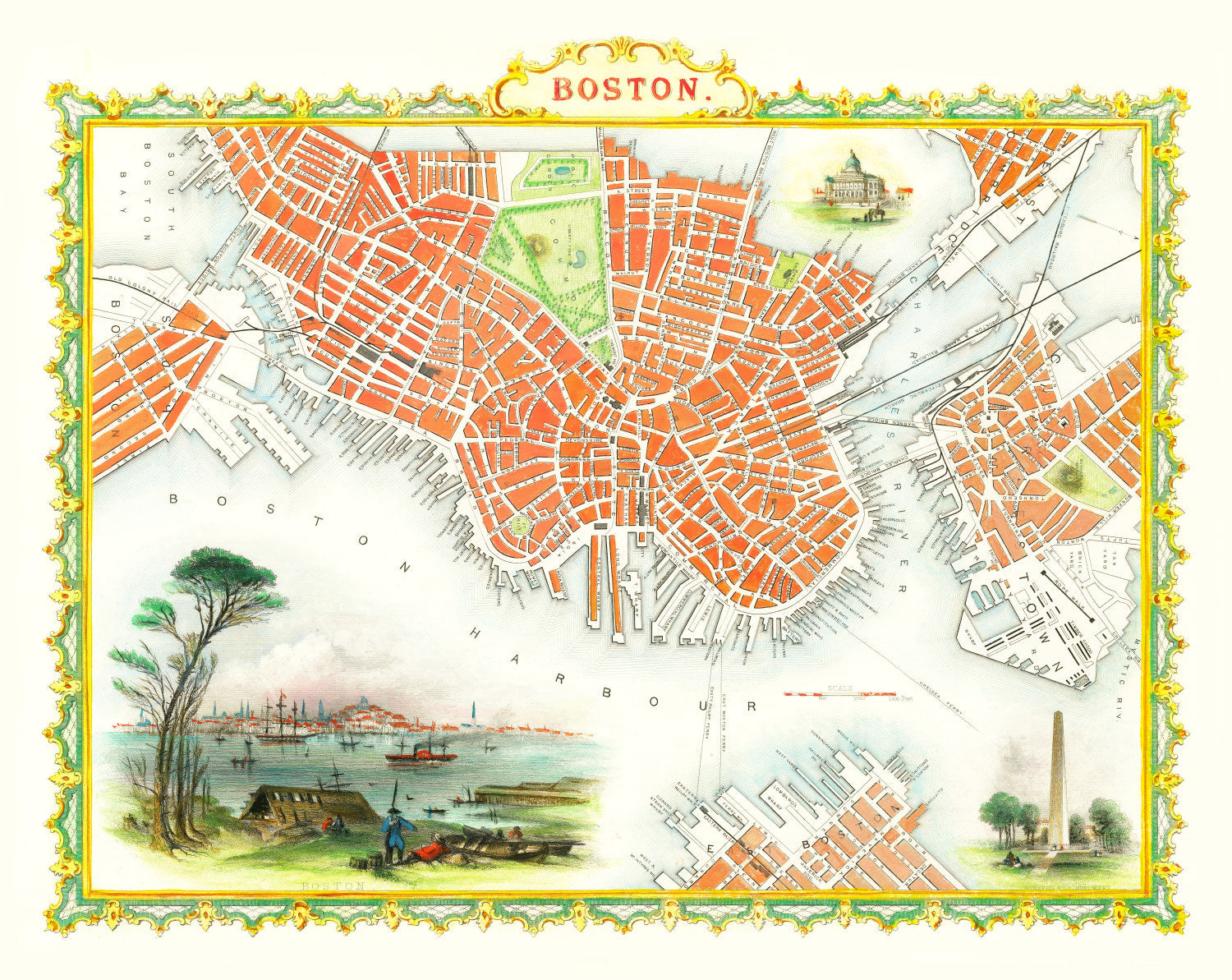 Vintage Map of Boston, Massachusetts 1851
