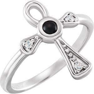 Sterling Silver Natural Black Onyx & .04 CTW Natural Diamond Ankh Cross Ring
