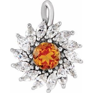 Platinum Natural Citrine & 5/8 CTW Natural Diamond Halo-Style Pendant