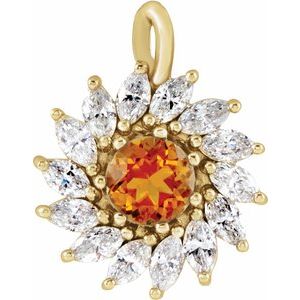 14K Yellow Gold Natural Citrine & 1/2 CTW Natural Diamond Halo-Style Pendant