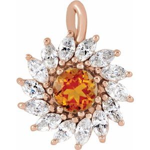 14K Rose Gold Natural Citrine & 5/8 CTW Natural Diamond Halo-Style Pendant
