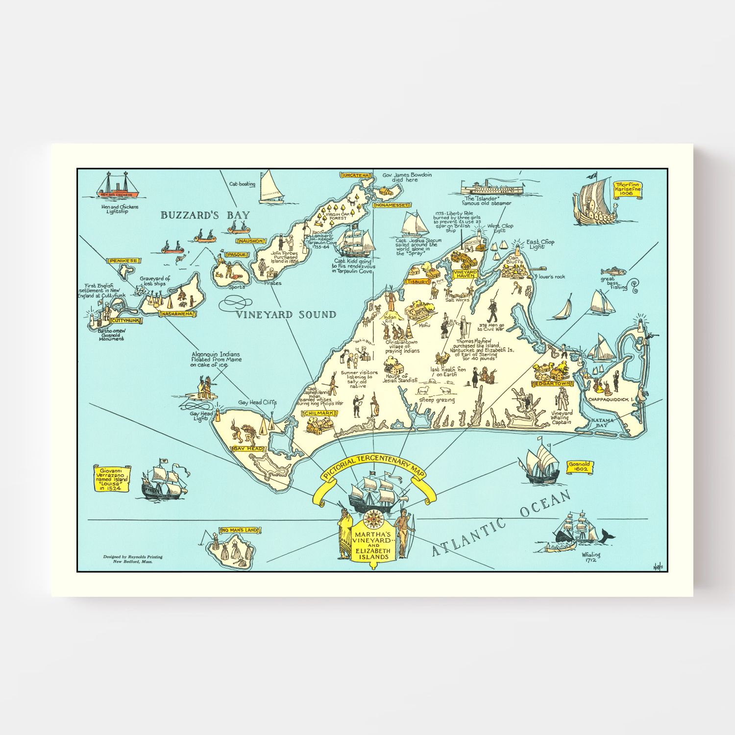 Vintage Pictorial Map of Martha's Vineyard 1930