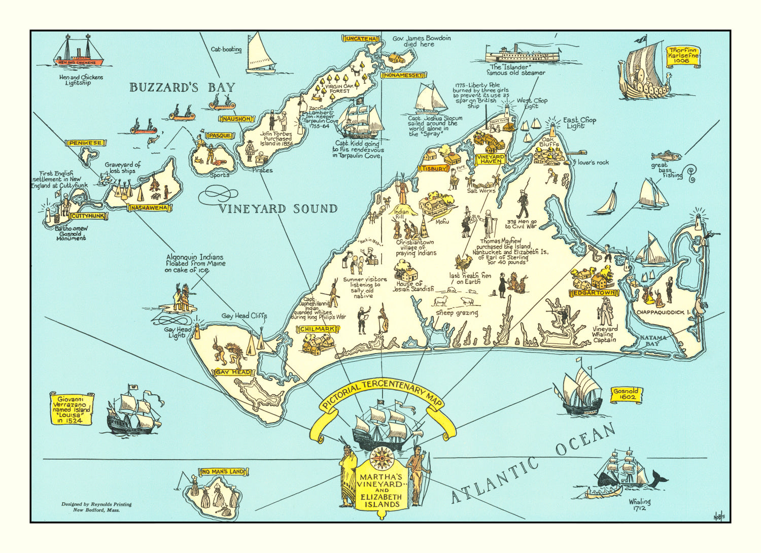 Vintage Pictorial Map of Martha's Vineyard 1930