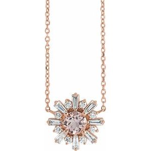 14K Rose Gold Natural Pink Morganite & 3/8 CTW Natural Diamond Starburst 18" Necklace