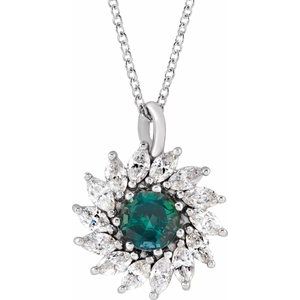 Platinum Lab-Grown Alexandrite & 1/2 CTW Natural Diamond Halo-Style 16-18" Necklace