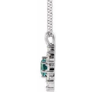 Sterling Silver Lab-Grown Alexandrite & 5/8 CTW Natural Diamond Halo-Style 16-18" Necklace