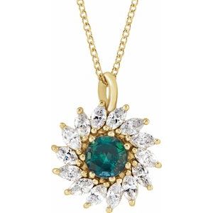 14K Yellow Gold Lab-Grown Alexandrite & 5/8 CTW Natural Diamond Halo-Style 16-18" Necklace