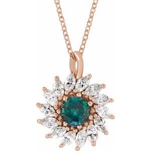 14K Rose Gold Lab-Grown Alexandrite & 5/8 CTW Natural Diamond Halo-Style 16-18" Necklace