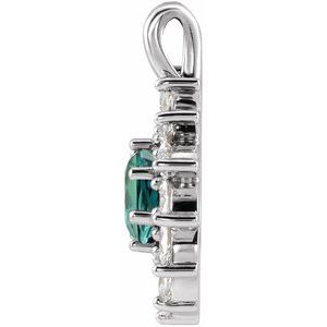 Sterling Silver Lab-Grown Alexandrite & 1/2 CTW Natural Diamond Halo-Style Pendant