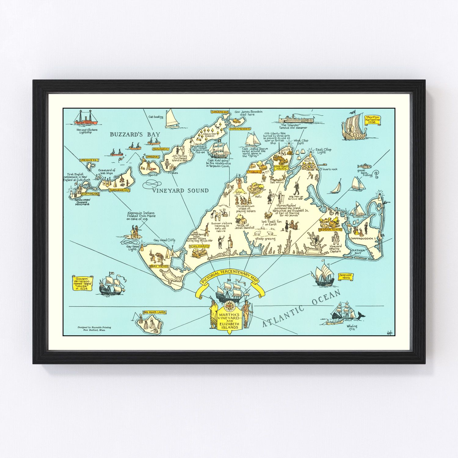 Vintage Pictorial Map of Martha's Vineyard 1930