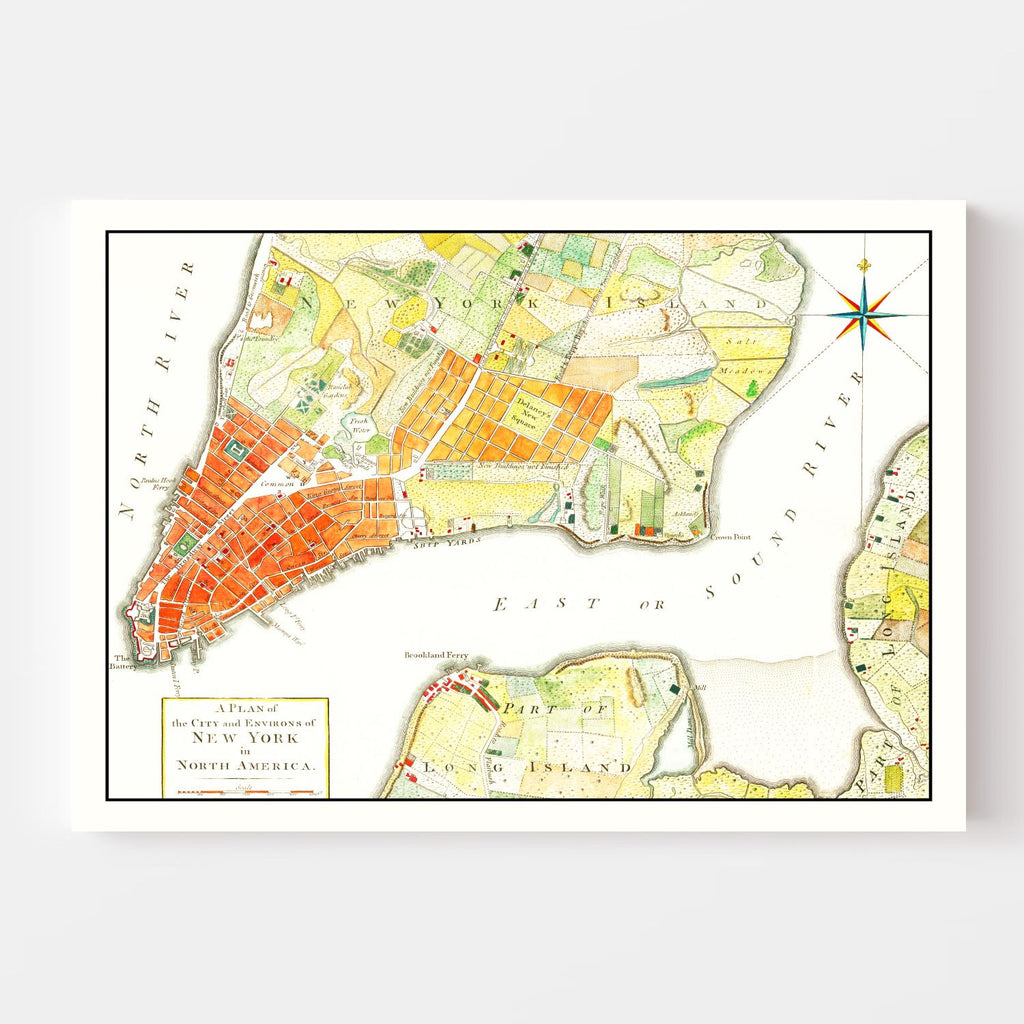 Vintage Map of New York City, New York 1776