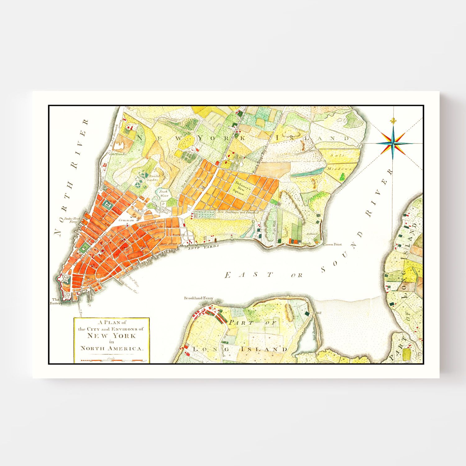 Vintage Map of New York City, New York 1776