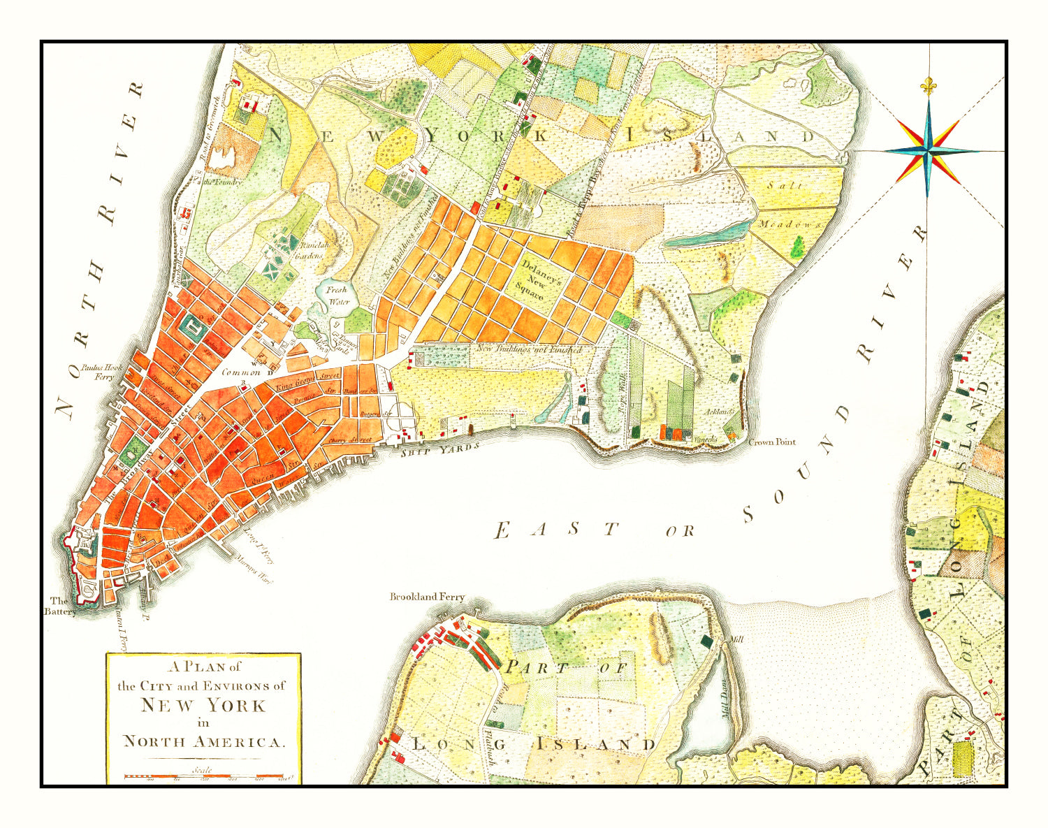Vintage Map of New York City, New York 1776