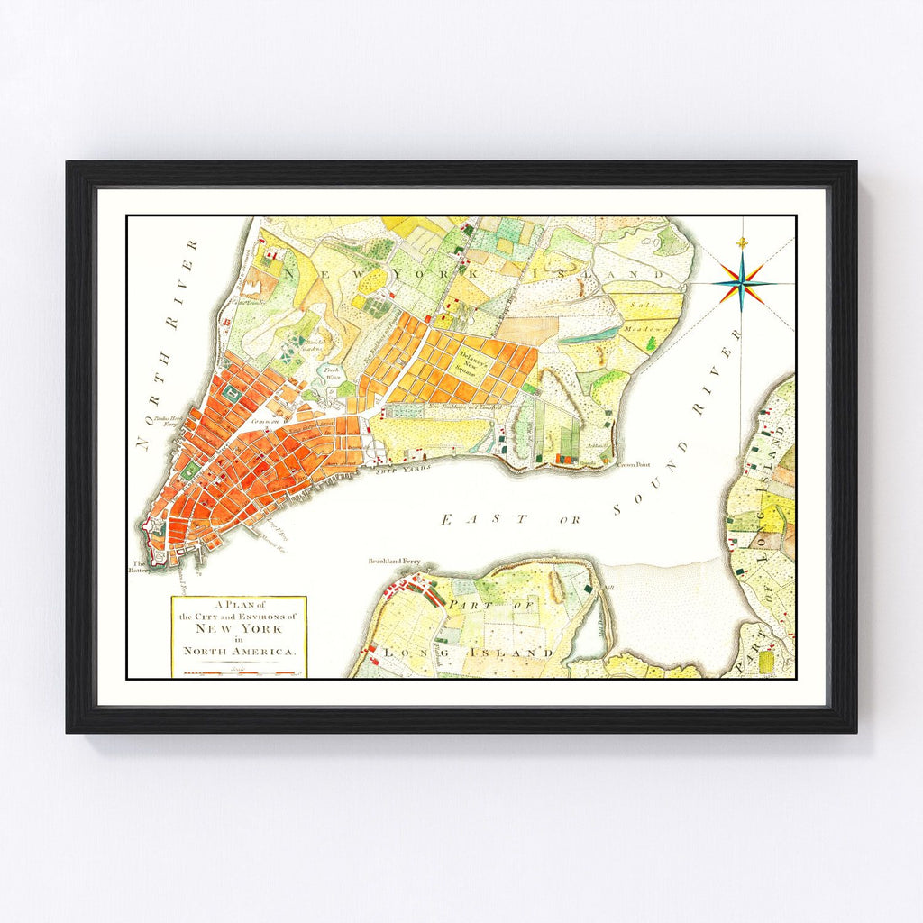 Vintage Map of New York City, New York 1776