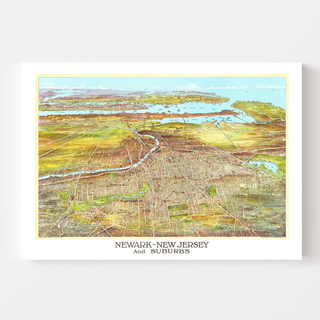 Vintage Map of Newark, New Jersey 1916
