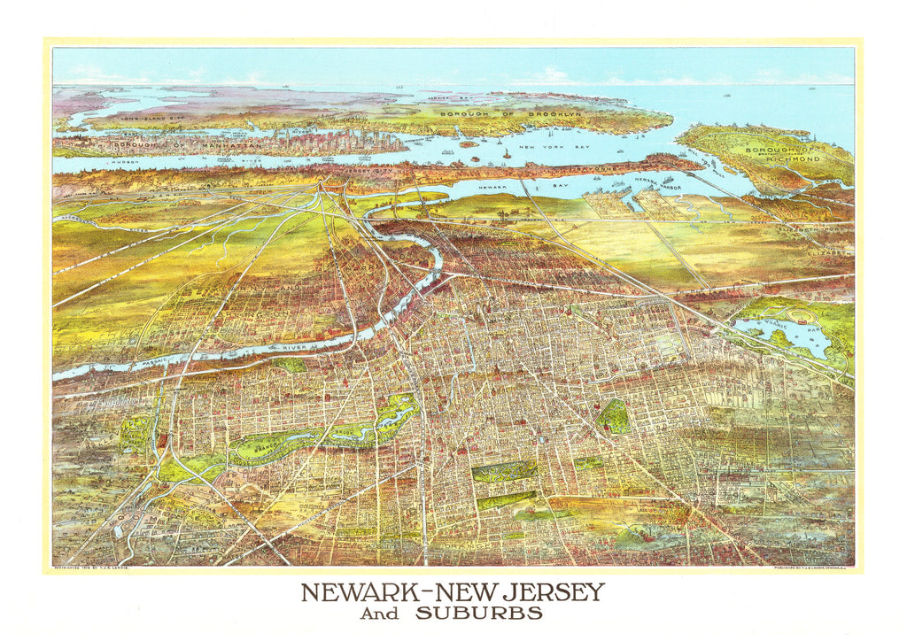 Vintage Map of Newark, New Jersey 1916