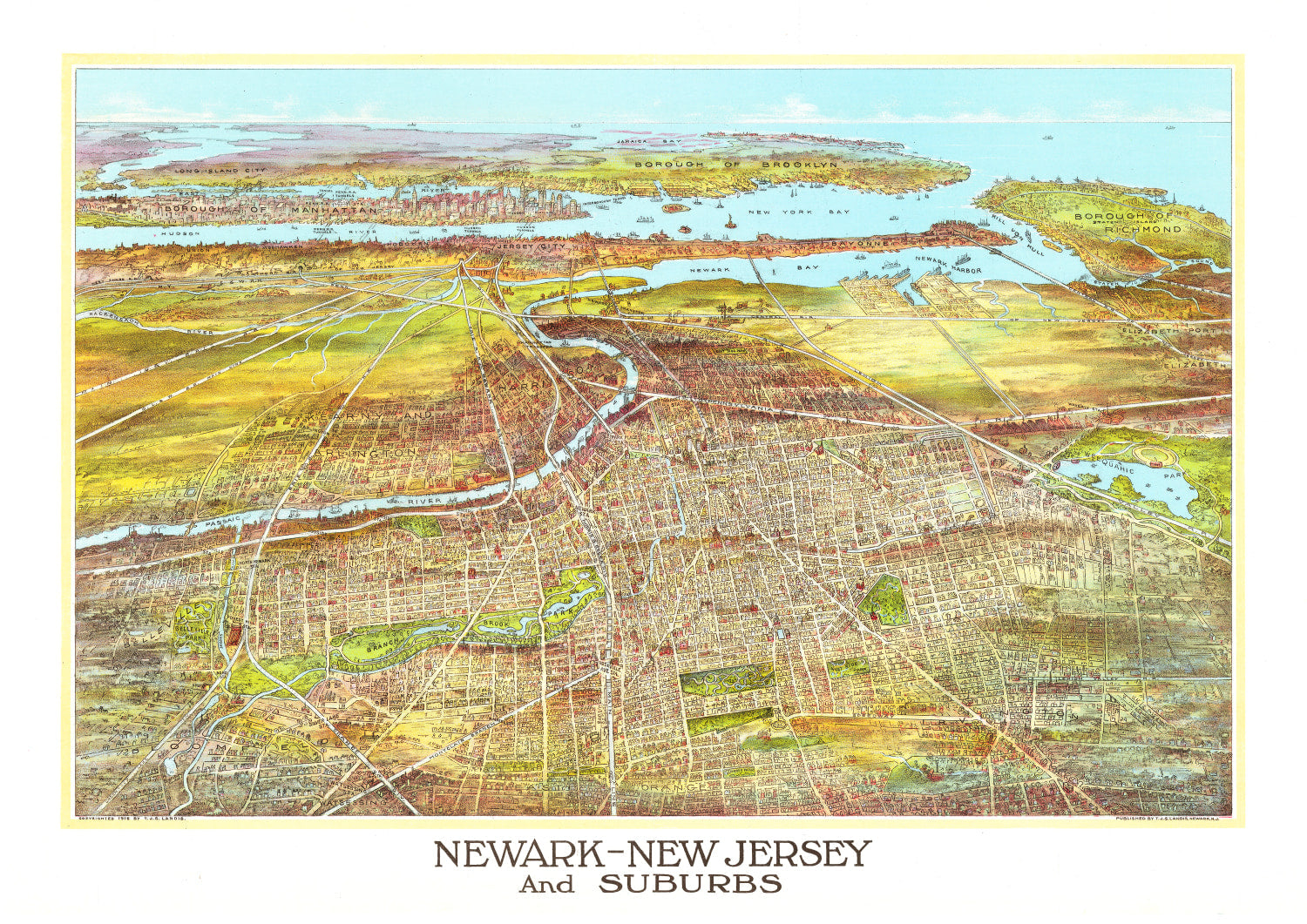 Vintage Map of Newark, New Jersey 1916