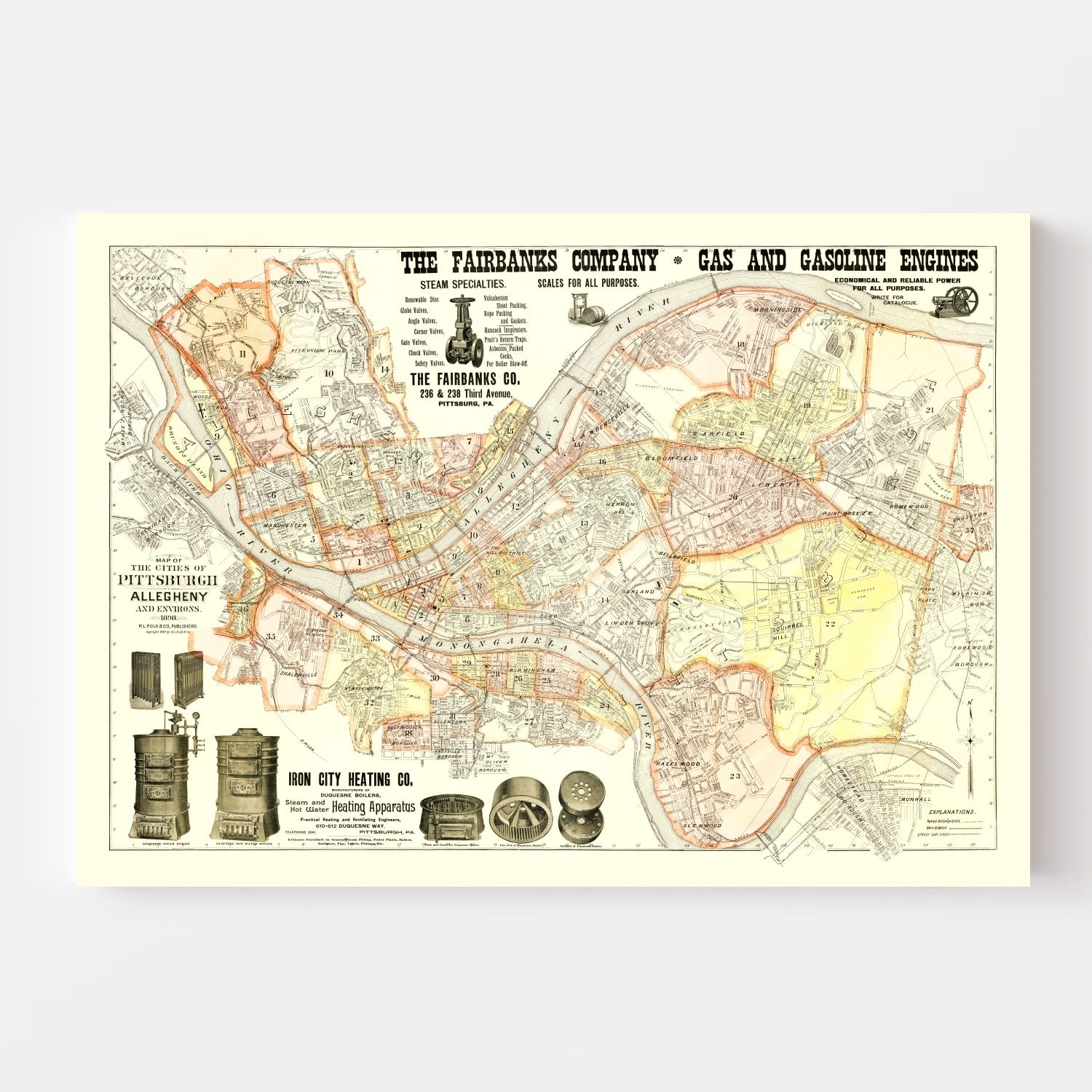 Vintage Map of Pittsburgh, Pennsylvania 1898