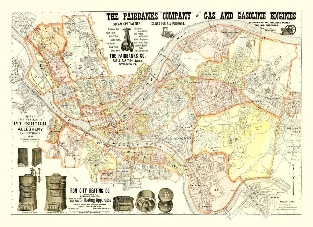 Vintage Map of Pittsburgh, Pennsylvania 1898