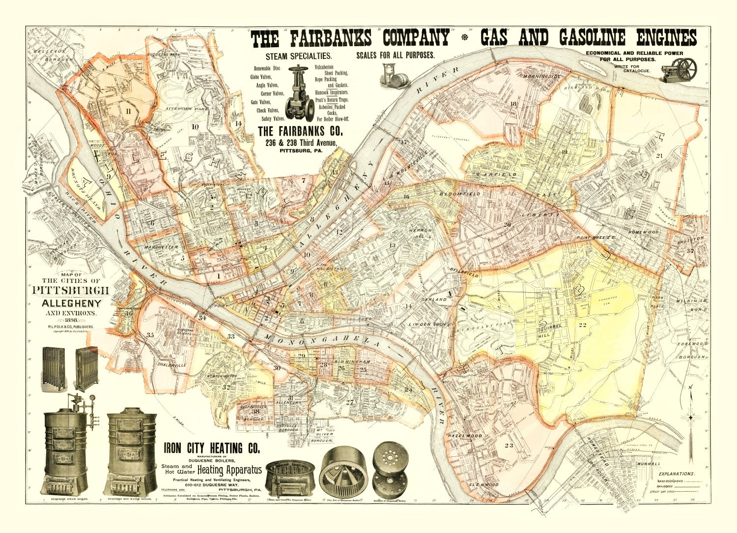 Vintage Map of Pittsburgh, Pennsylvania 1898