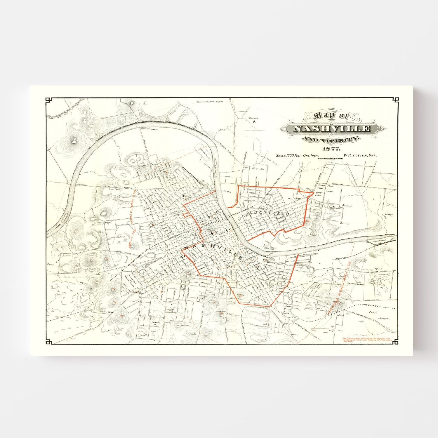 Vintage Map of Nashville, Tennessee 1879