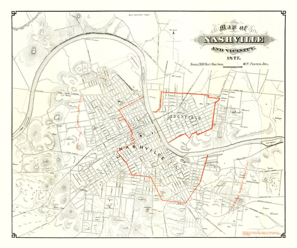 Vintage Map of Nashville, Tennessee 1879