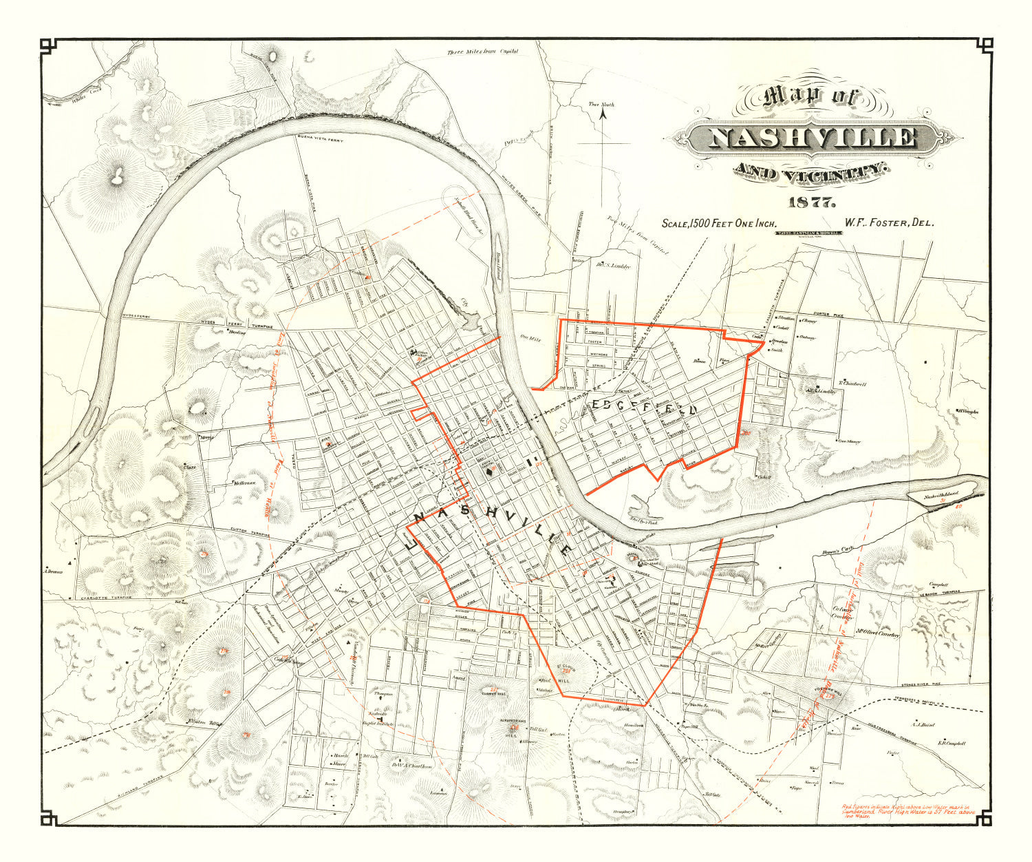Vintage Map of Nashville, Tennessee 1879