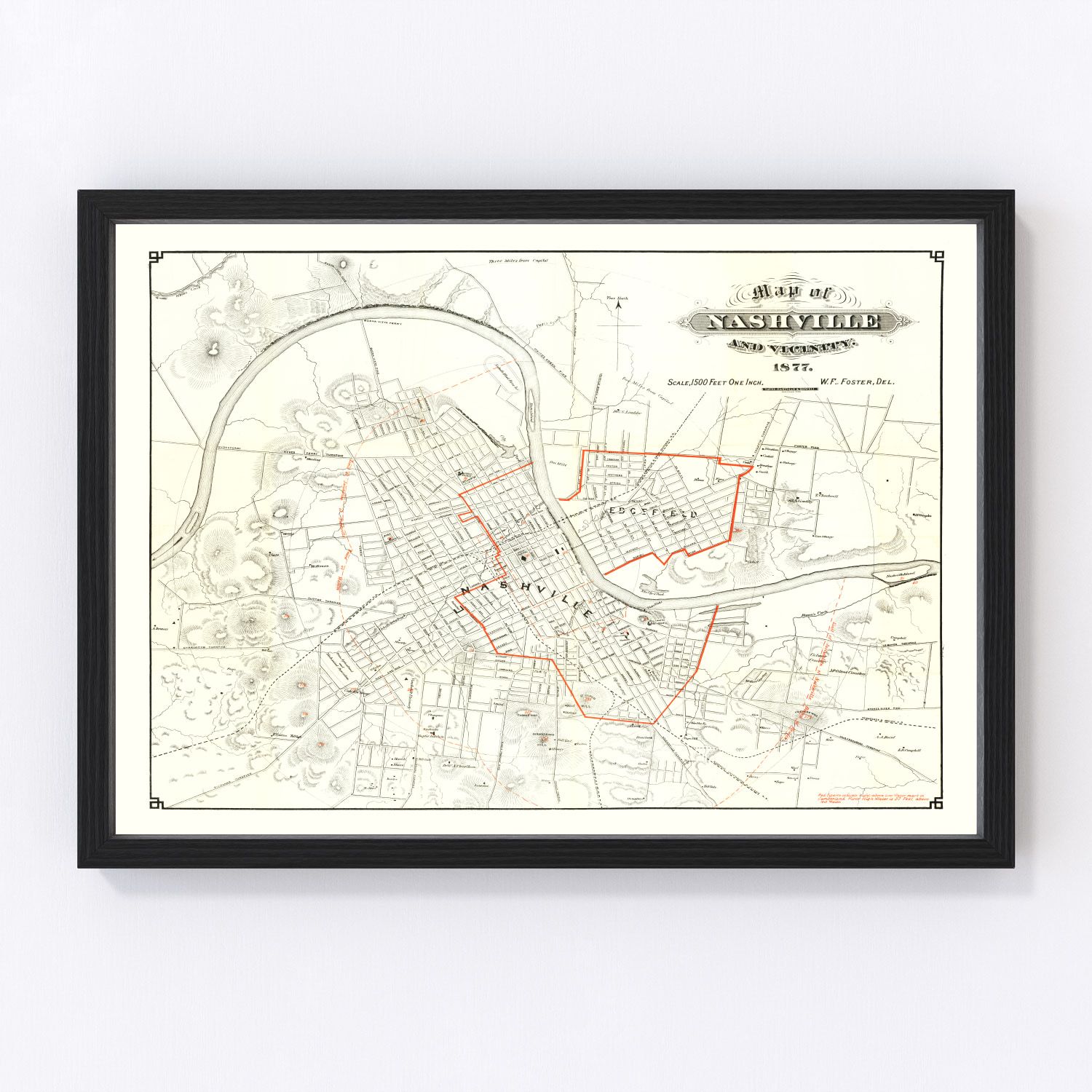 Vintage Map of Nashville, Tennessee 1879