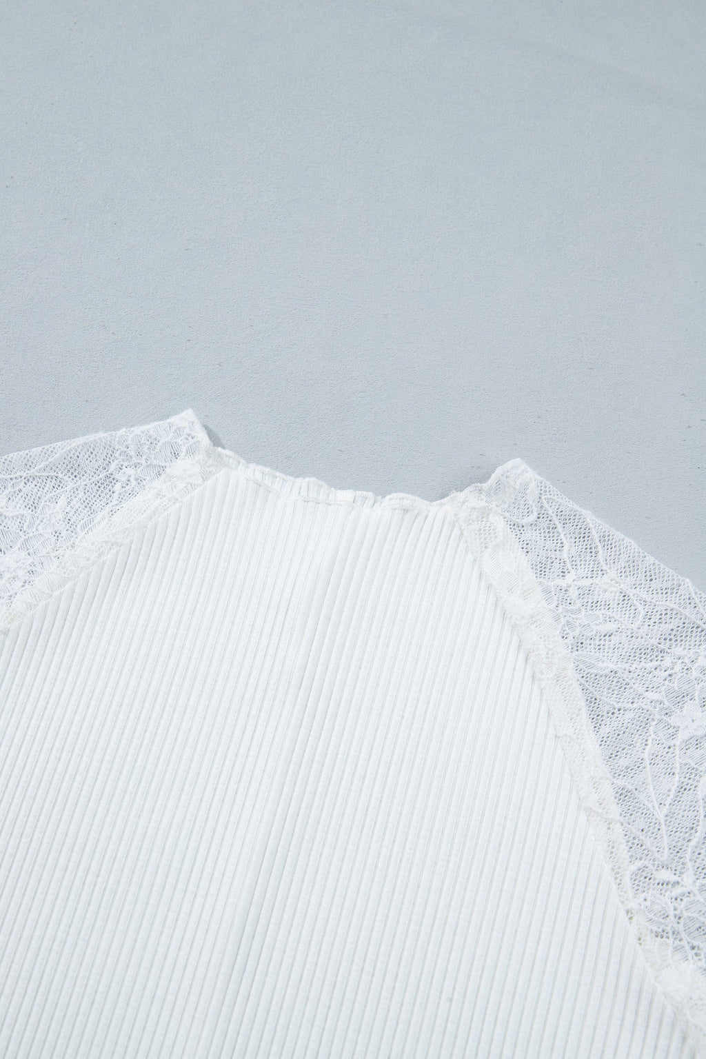 Solid Sheer Lace Long Sleeve Ribbed Knit Top