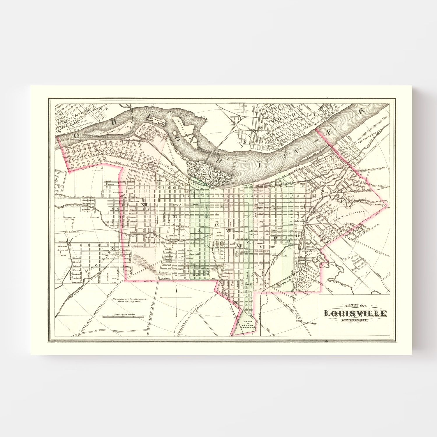 Vintage Map of Louisville, Kentucky 1875