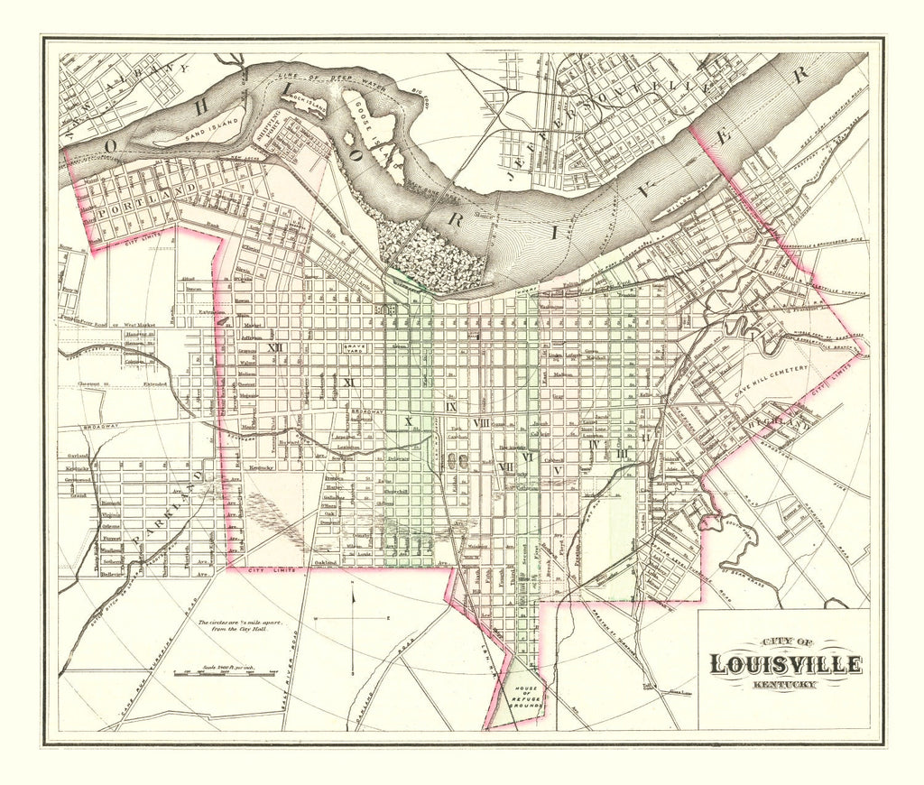 Vintage Map of Louisville, Kentucky 1875