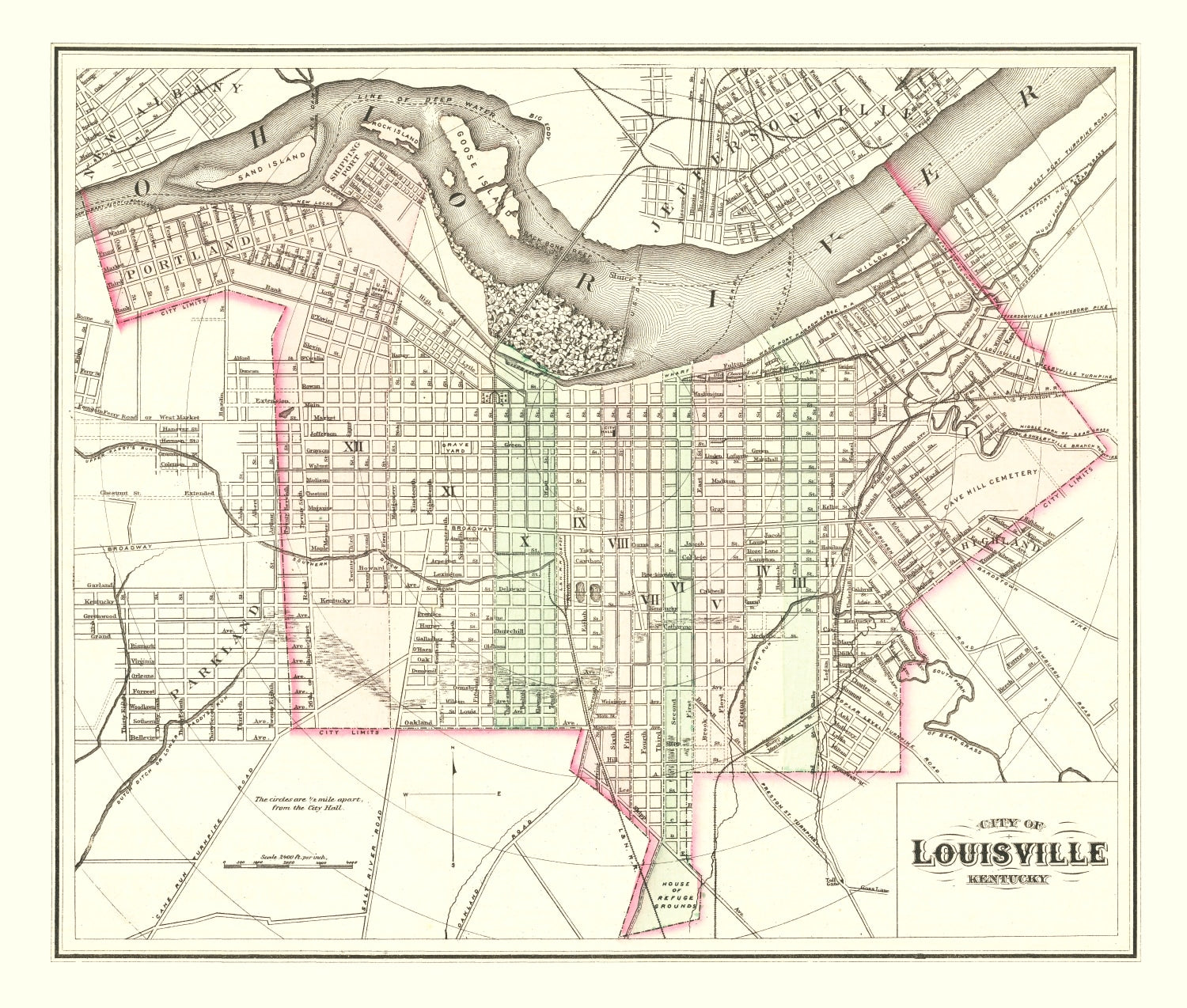 Vintage Map of Louisville, Kentucky 1875