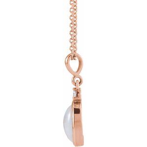 14K Rose 10x8 mm Natural White Opal & .03 CT Natural Diamond 16-18" Necklace