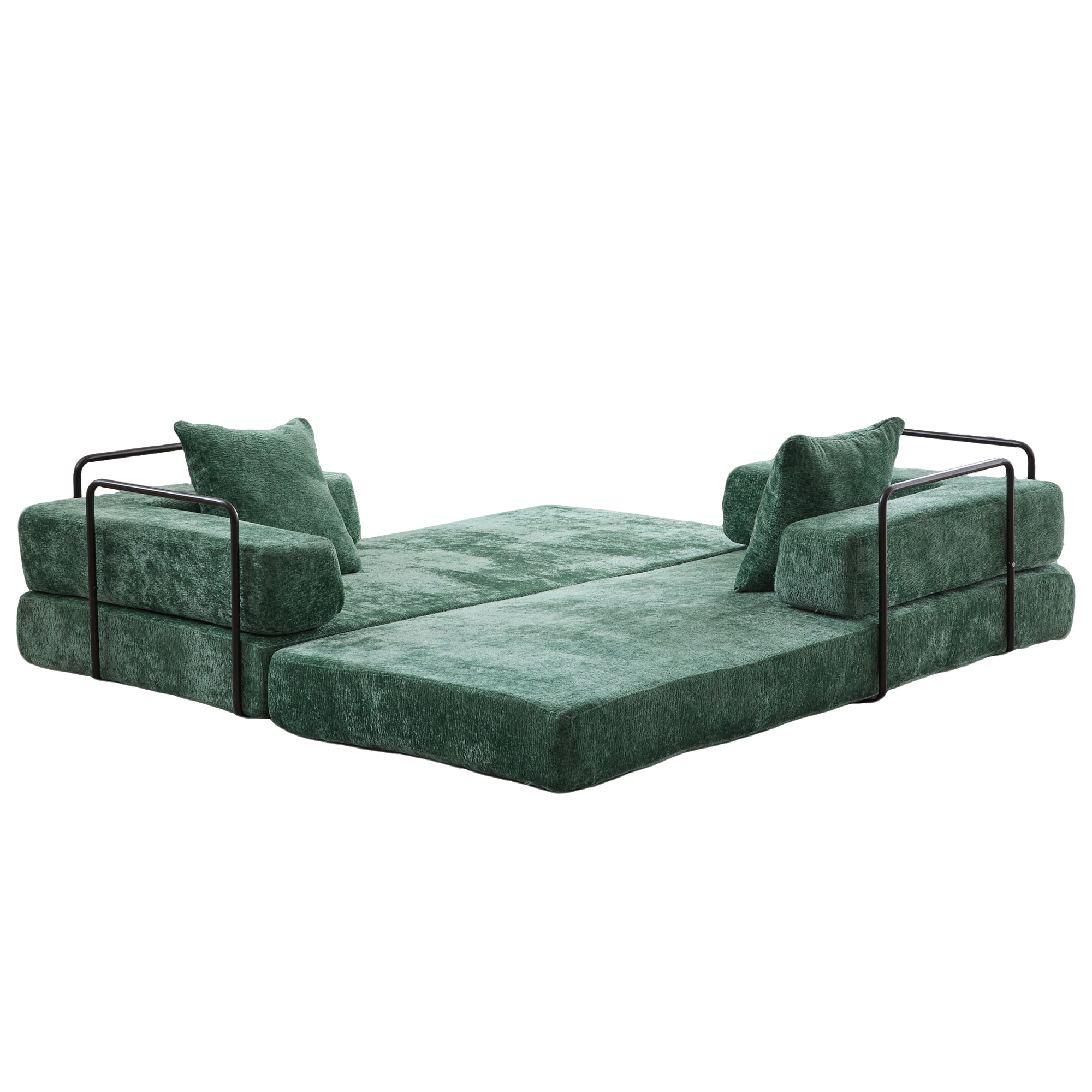 Floor Couch,Compression Sofa,Convertible Floor Sofa Bed-with Pillow Back Support Armrest,Comfy Futon Couch Lounge Sleeper Bed,Chenille fabric,for Living Room Bedroom (dark green)